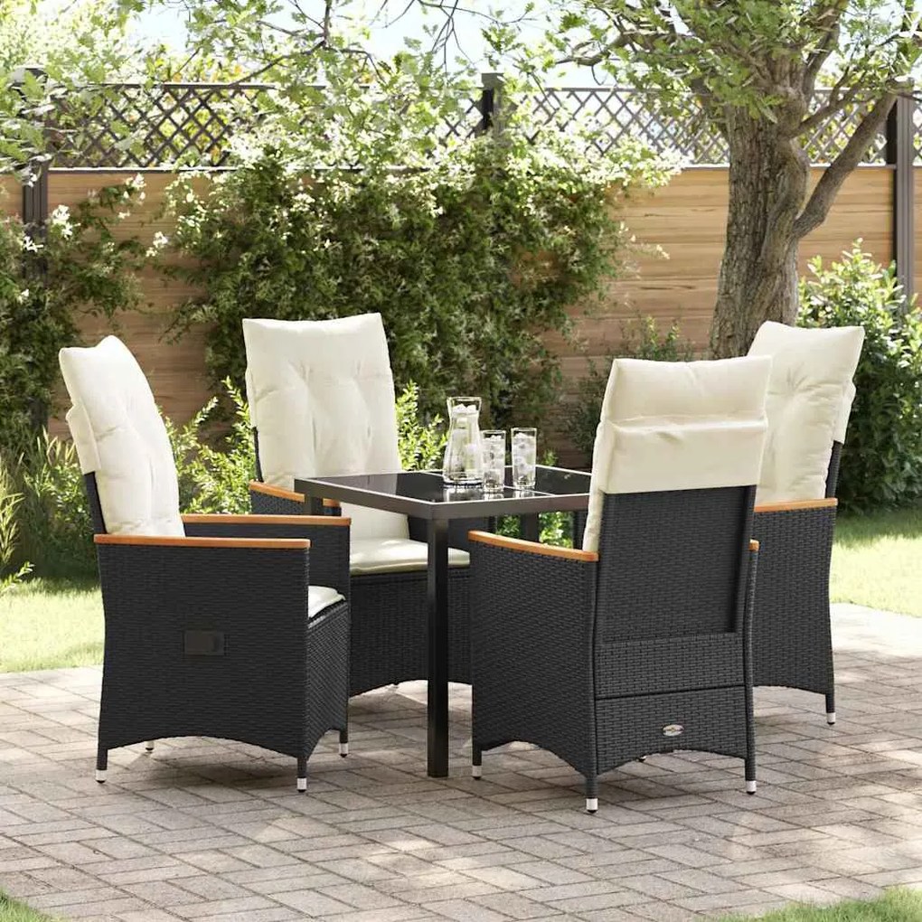 vidaXL Conjunto de Jantar de Jardim com 5 Peças e Almofadas Pretas em Rattan Sintético.