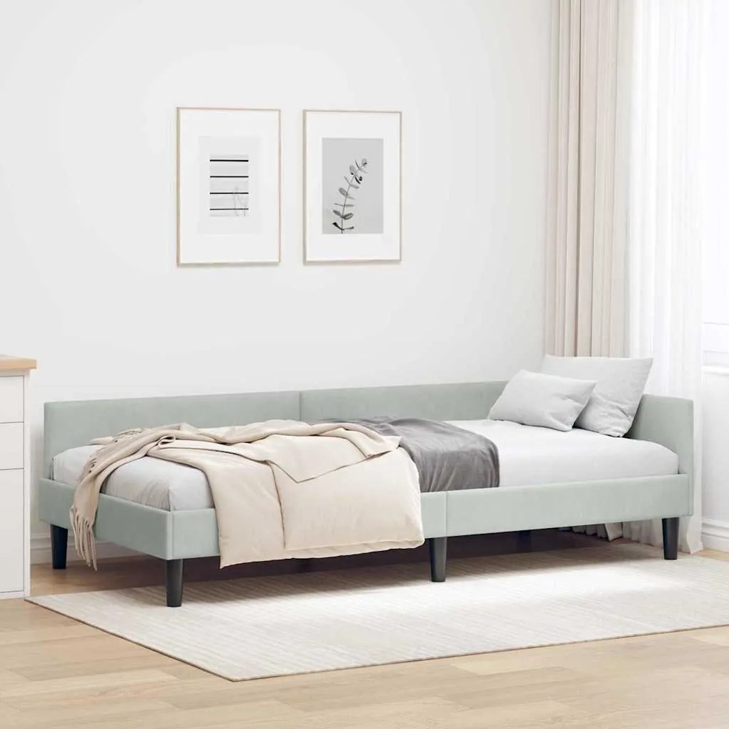 vidaXL Estrutura de Cama de Canto Cinzento-claro 80 cm x 200 cm