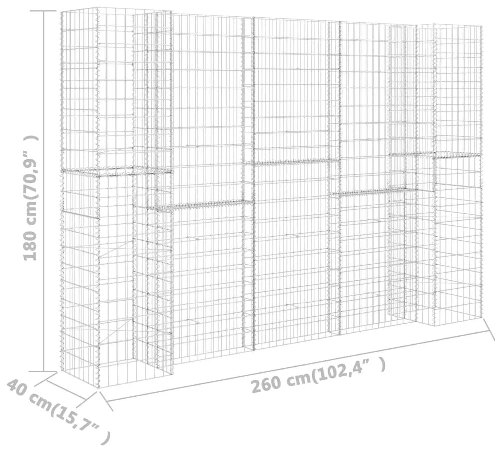 Gabião em forma de H fio de aço 260x40x180 cm