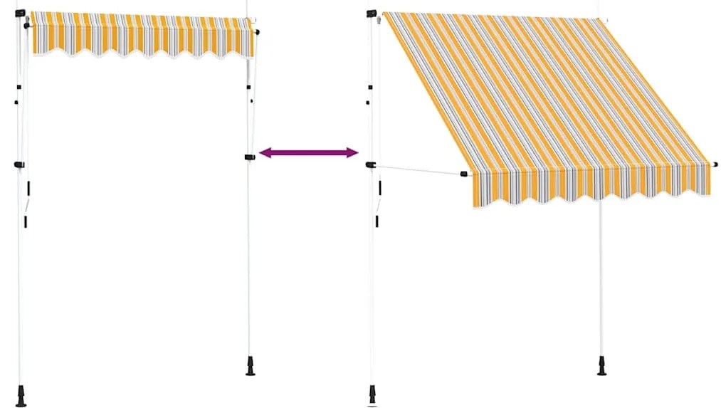 Toldo retrátil manual 200 cm riscas amarelas e azuis