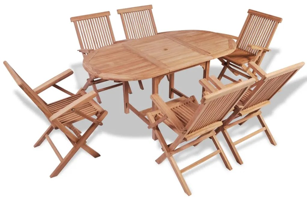 vidaXL Conjunto jantar p/ jardim com imperfeições 7 pcs teca maciça