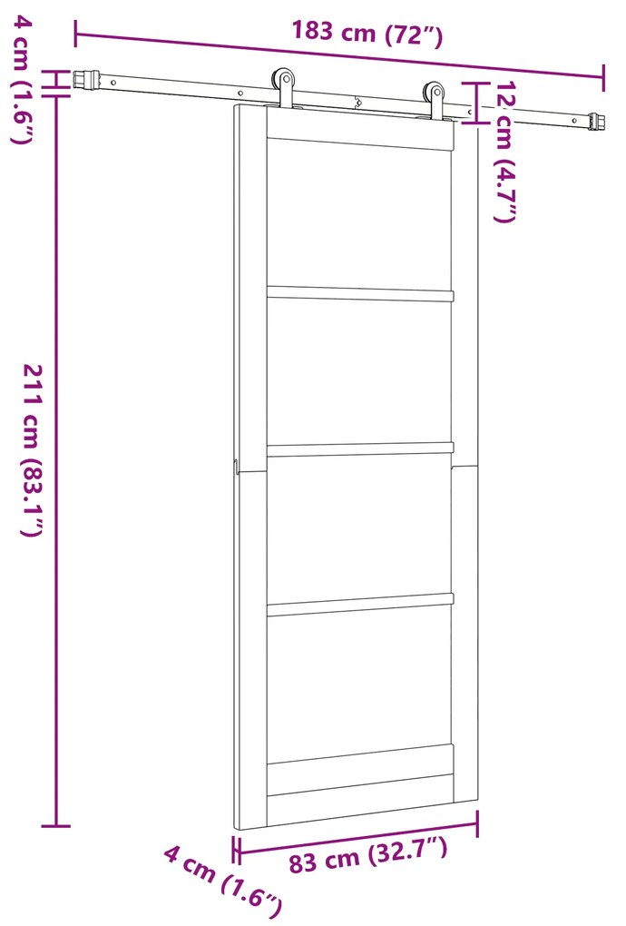 Porta deslizante vidaXL com conjunto de hardware 83x211 cm Madeira mac