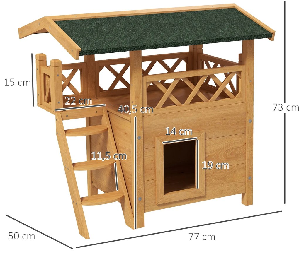 PawHut Casa para Gatos de Madeira 77x50x73 cm Casa para Gatos com 2 Ní