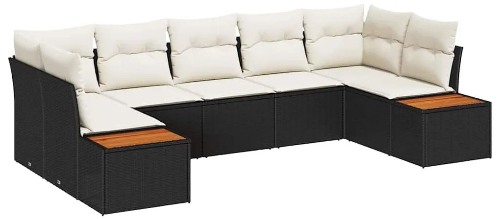 Conjunto de Sofá para Jardim com 7 Peças e Almofadas em Rattan Preto e
