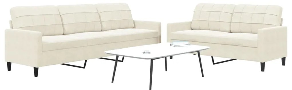 2 pcs conjunto de sofás com almofadões veludo cor creme