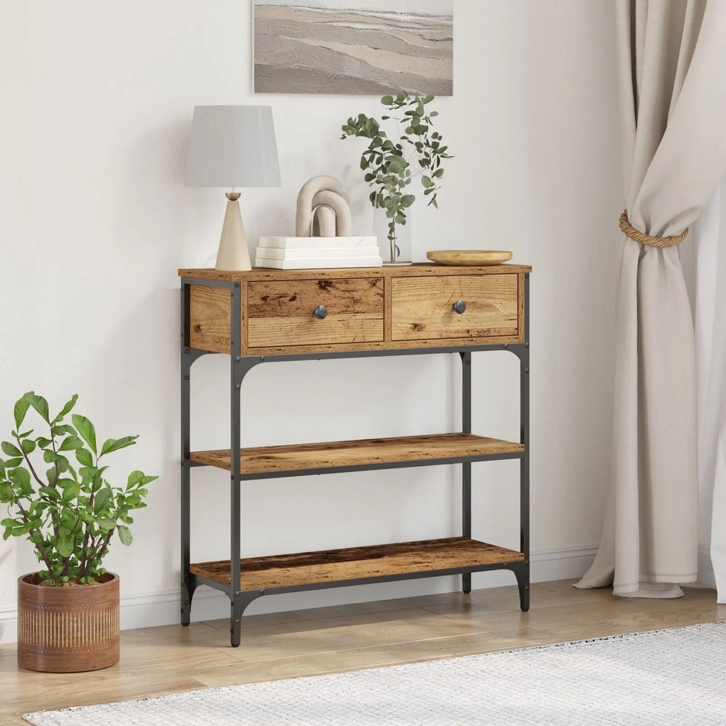 Mesa de Console vidaXL Madeira Velha 72,5x25x75 cm Madeira e Aço