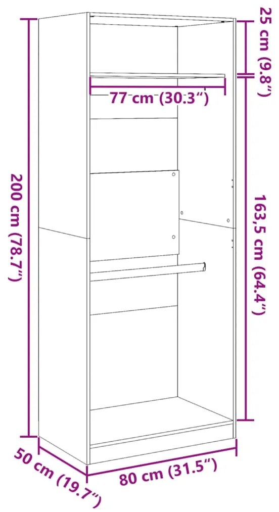 Roupeiro 80x50x200 cm derivados de madeira branco