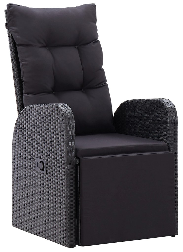 Conjunto de Jantar de Jardim de 7 Peças com Almofadas Preto Rattan de