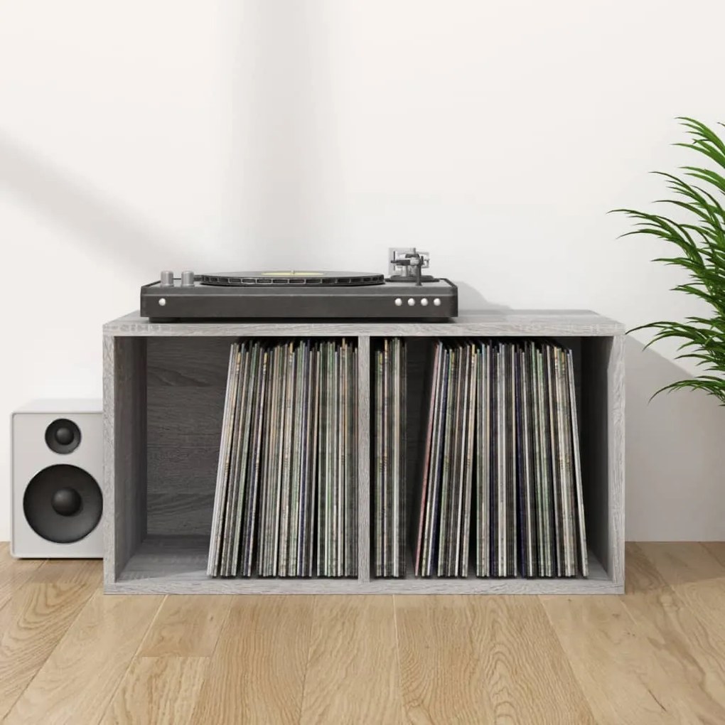 815253 vidaXL Caixa discos vinil 71x34x36cm derivados madeira cinzento sonoma