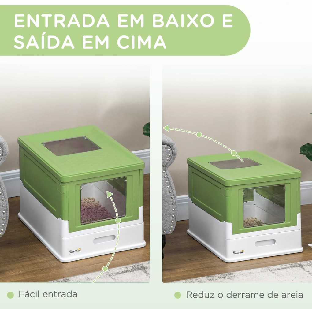 Caixa de Areia para Gatos Dobrável Caixa de Areia para Gatos Fechada com Bandeja Removível 47,5x35,5x36,7cm Verde Claro