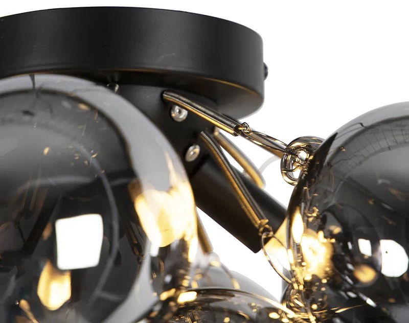 Candeeiro de Teto Design Preto com Vidro Fume 4-luzes - Uvas Art Deco,Design