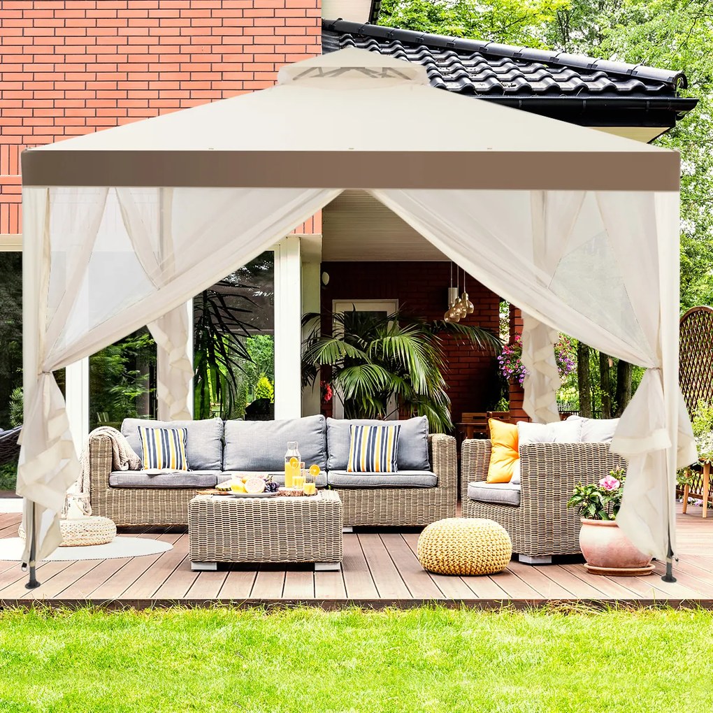 Gazebo de jardim, tenda de acampamento para festas com 4 paredes laterais 300 x 300 x 265 cm marrom