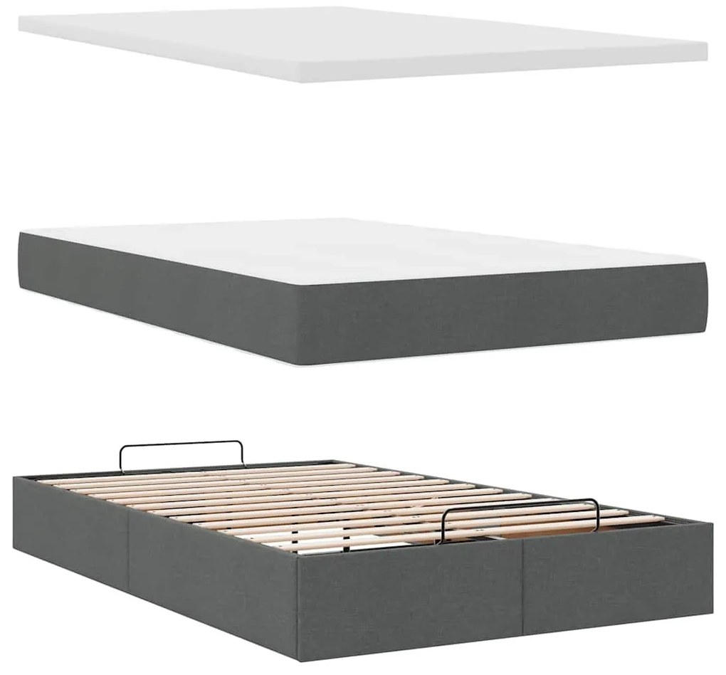 Estrutura cama otomana colchão 120x200cm tecido cinzento escuro
