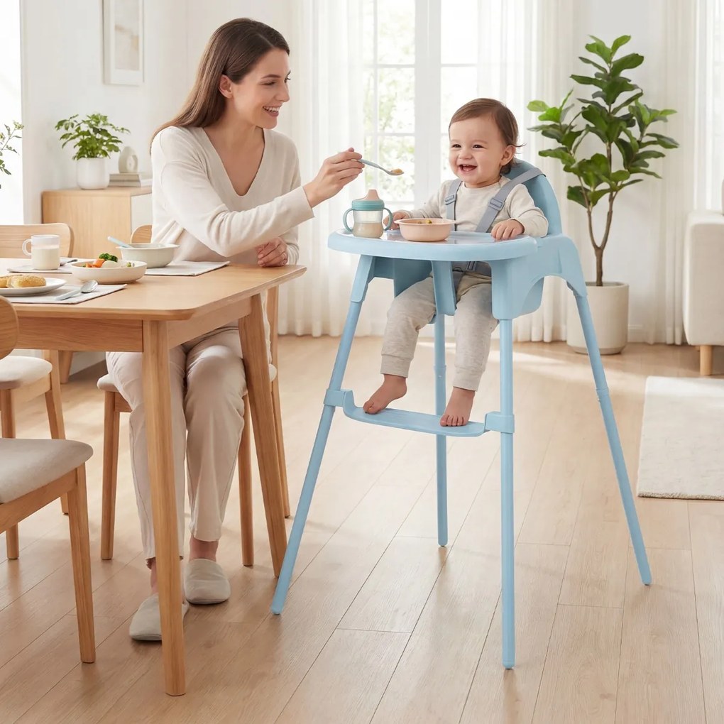 Cadeira refeição alta conversível 4 em 1 para bebés 2 alturas comTabuleiro duplo removível Arnês de 5 pontos Apoio para os pés Fácil de limpar 6-36 me