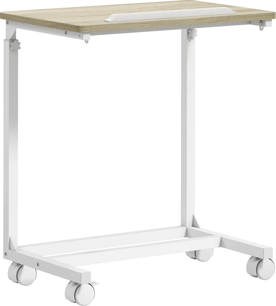 Mesa Auxiliar com Rodas Altura Ajustável Superfície Inclinável e Estrutura de Metal 55x36x62,5-82,5 cm Madeira