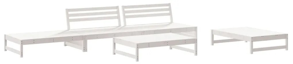 5pcs conjunto lounge jardim c/ almofadões madeira maciça branco