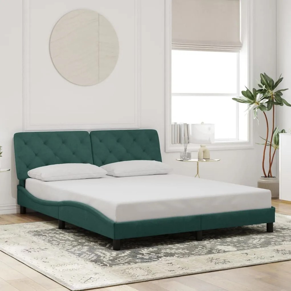 Estrutura de cama c/ luzes LED 160x200 cm veludo verde-escuro