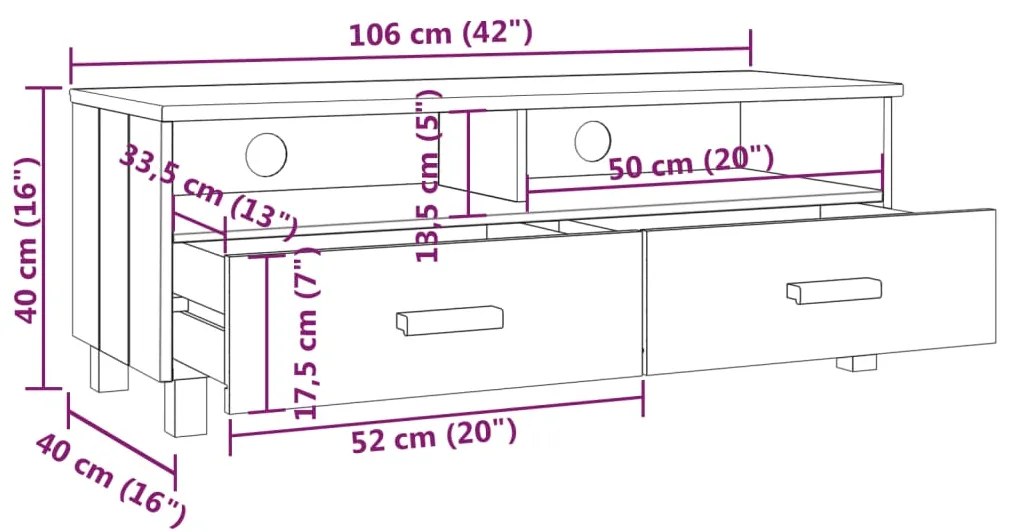 Móvel de TV HAMAR 106x40x40 cm pinho maciço cinza-claro