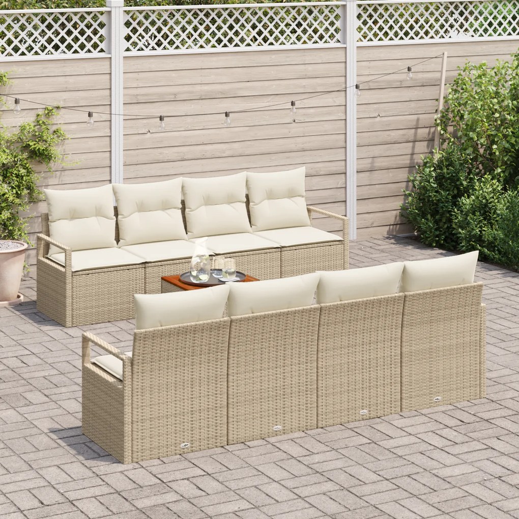 Conjunto de Sofás para Jardim vidaXL 9 Peças com Almofadas Bege em Rat