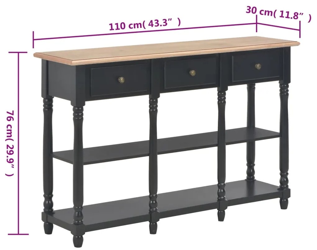 Mesa consola 110x30x76 cm derivados de madeira preto