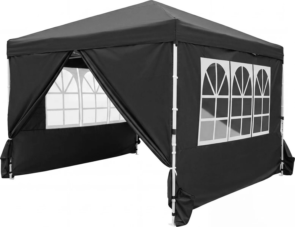 Tenda Dobrável de Exterior feiras, eventos, festas, 300 x 300 x 250-268 cm, 4 Paredes Removíveis e 4 sacos areia Preta