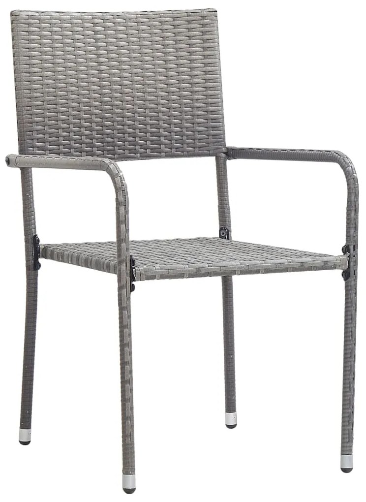 3 pcs conjunto de jantar para jardim vime PE cinzento
