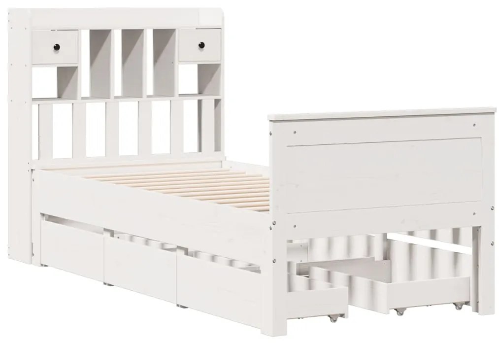 Cama com estante sem colchão 75x190 cm pinho maciço branco