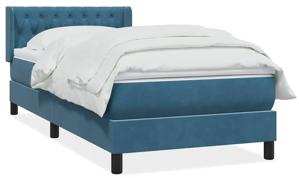 vidaXL Cama com molas/colchão 90x220 cm veludo azul-escuro