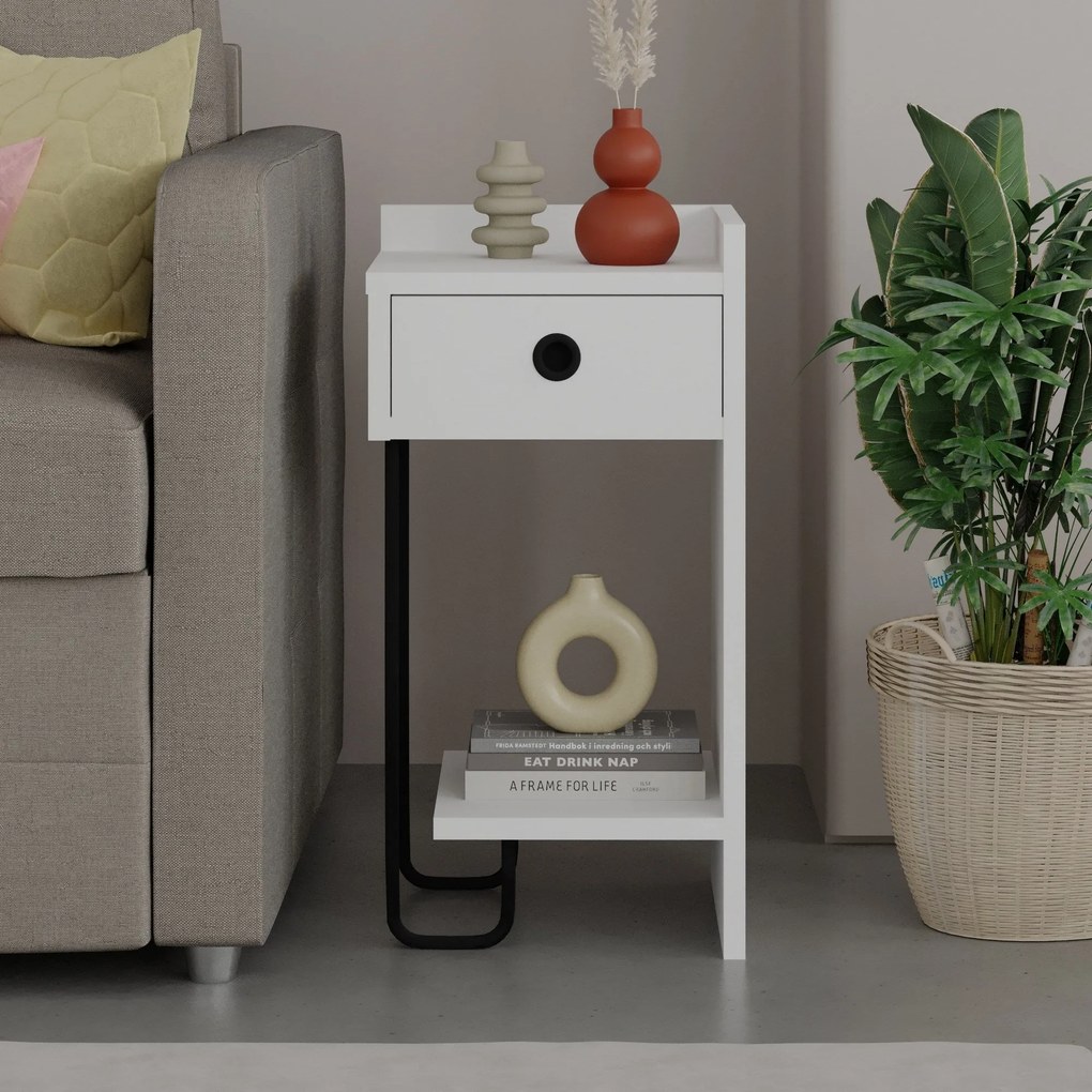 Mesinha de Cabeceira Sirius Right – Branco – 32x61x30 cm