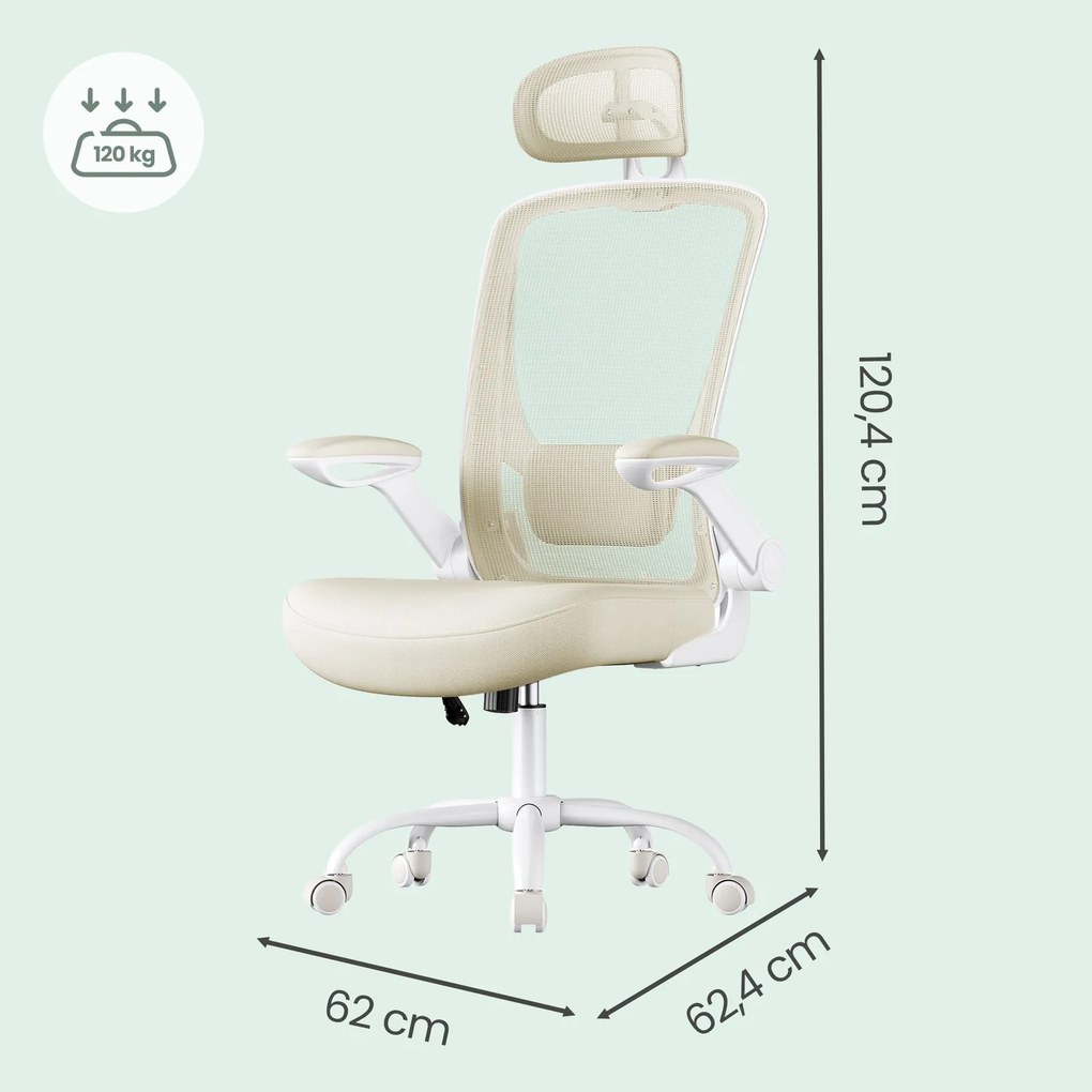 Cadeira de escritório ergonómica giratória com função de balanço em malha bege