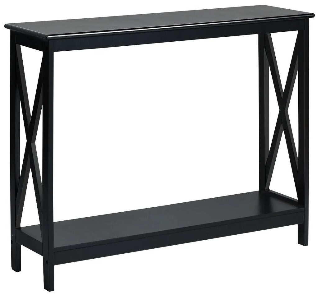 Mesa de console estreita industrial de 2 níveis com prateleira de armazenamento para entrada - branca