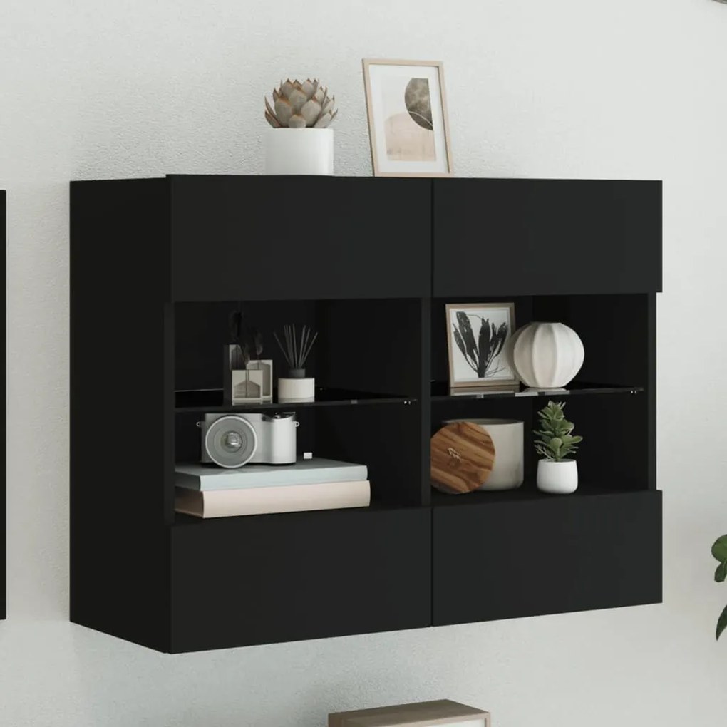 Móvel de parede para TV com luzes LED 78,5x30x60,5 cm preto