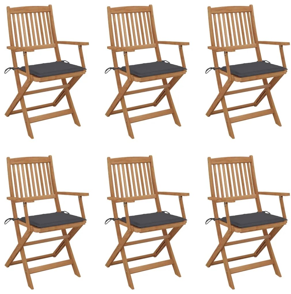 vidaXL Cadeiras de jardim dobráveis c/ almofadões 6 pcs acácia maciça
