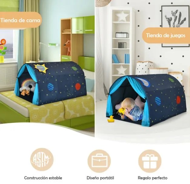 Tenda para crianças Túnel de jogo Tenda de jogo portátil Pop Up Playhouse com cortina dupla Saco de transporte 144 x 102 x 82 cm Azul