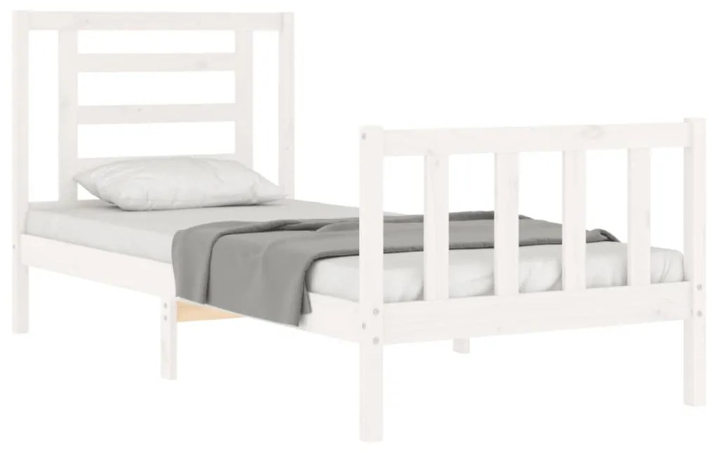 Estrutura de cama com cabeceira 100x200cm madeira maciça branco