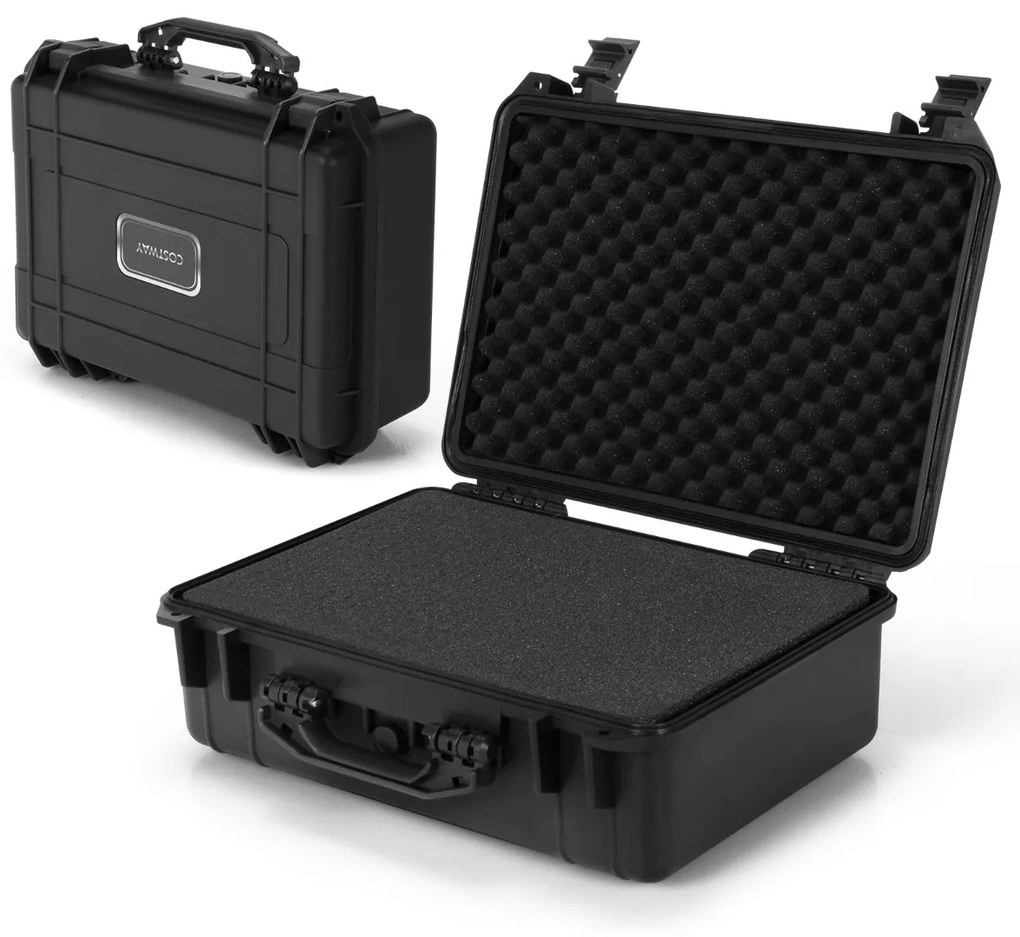 Mala de transporte rígida impermeável em polipropileno Mala para ferramentas electrónicas com enchimento de espuma 47 x 37 x 18 cm Preto