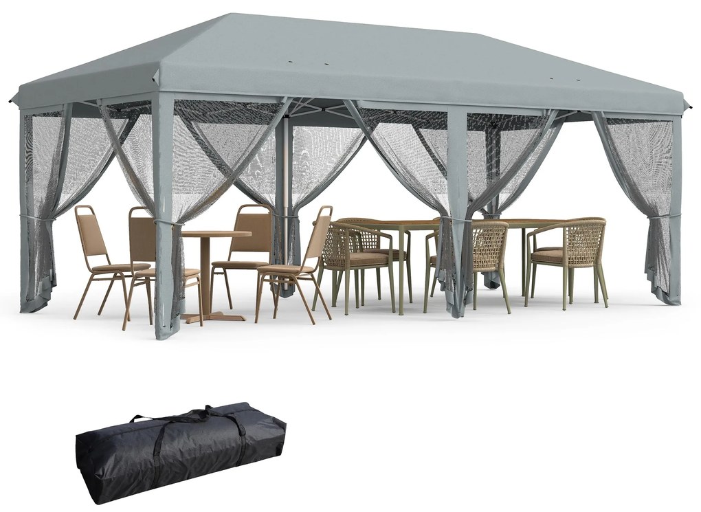 Tenda Dobrável 585x295x270 cm Tenda de Jardim com 6 Mosquiteiros Bolsa
