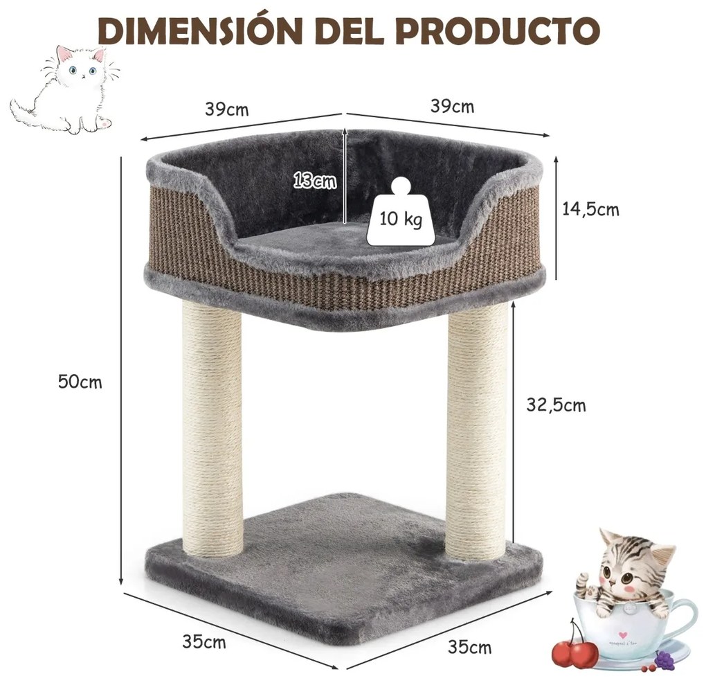 Arranhador para gatos com plataforma de pelúcia e poste de arranhar Árvore de arranhar para gatos para relaxar, descontrair e dormir 35 x 35 x 50 cm C