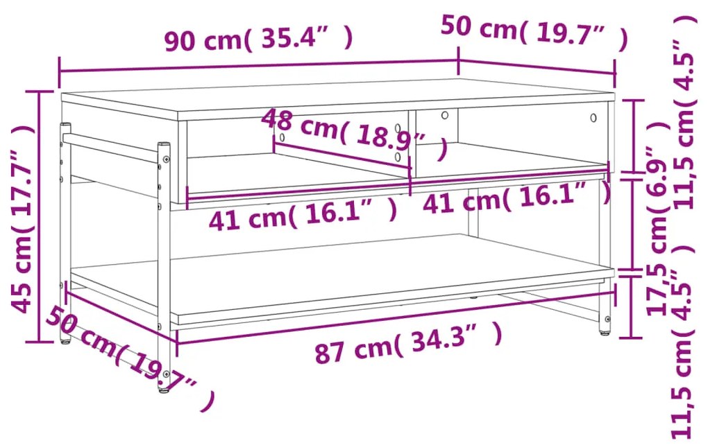 Mesa de centro 90x50x45 cm derivados de madeira cinzento sonoma