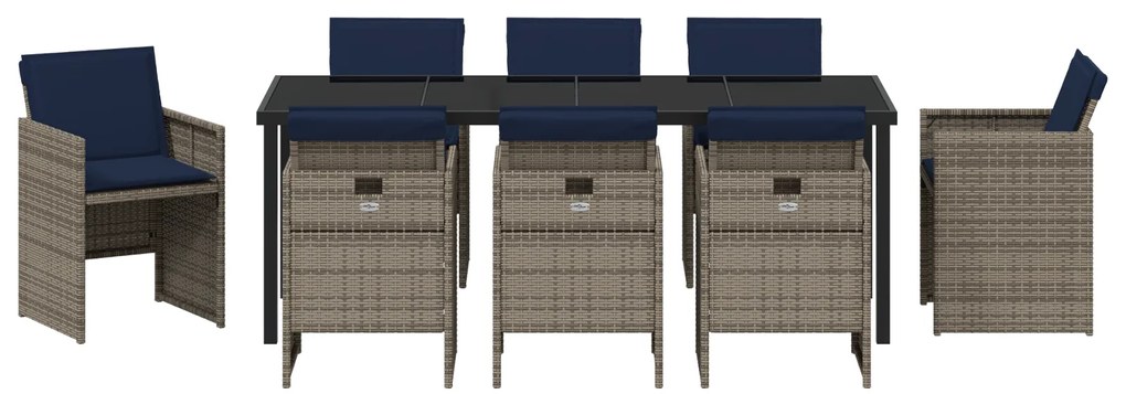 Conjunto de Jantar de Jardim de 9 Peças com Almofadas em Rattan Polipr