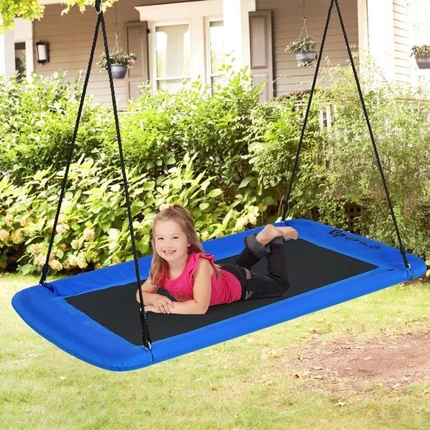 Baloiço de corda ajustável para crianças Estrutura de aço impermeável Interior e jardim 150 x 80 cm Azul