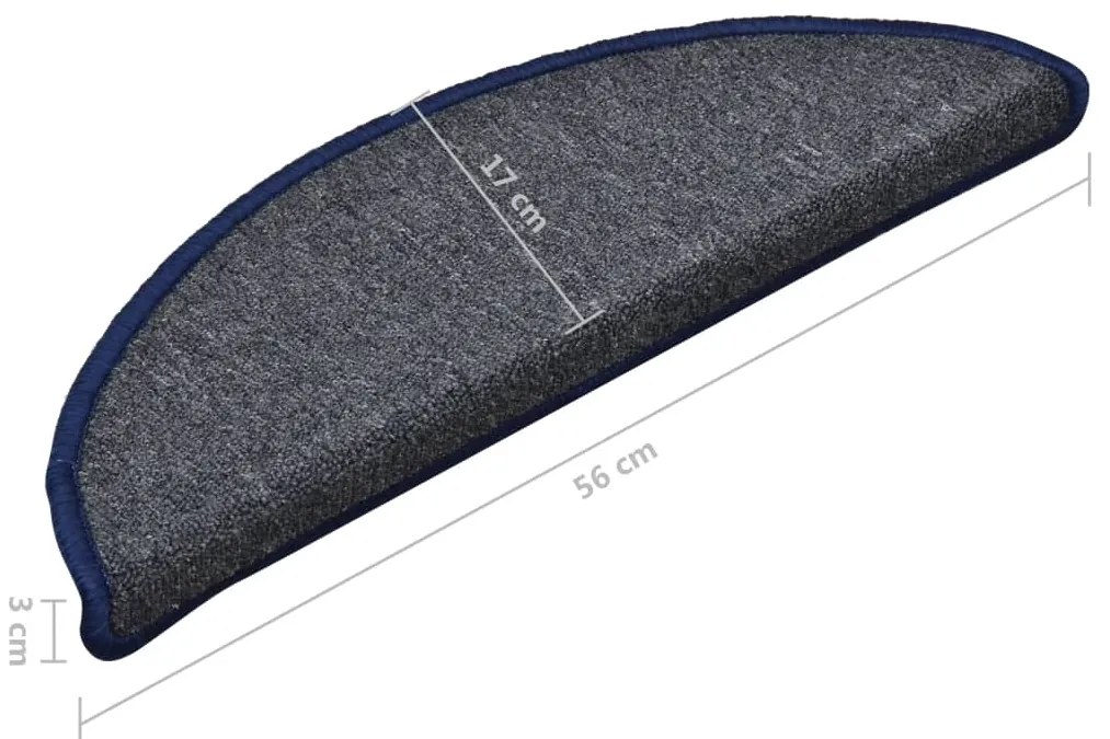 Tapete/carpete para degraus 15 pcs 56x17x3 cm cinza-escuro/azul