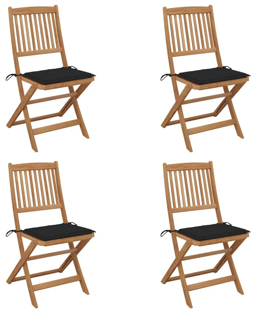 vidaXL Cadeiras de jardim dobráveis c/ almofadões 4 pcs acácia maciça