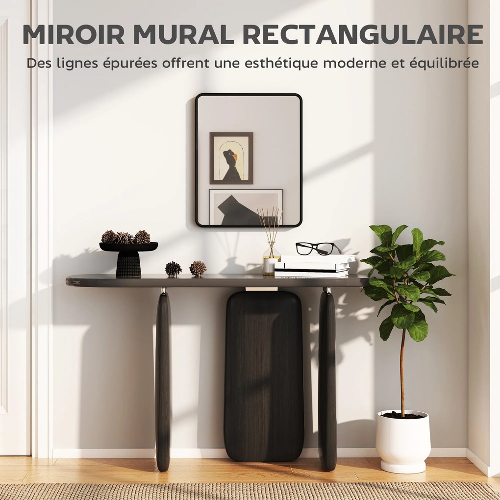 Espelho de parede retangular 50 x 40 cm, espelho decorativo moderno com moldura de metal para sala de estar, entrada, corredor, preto