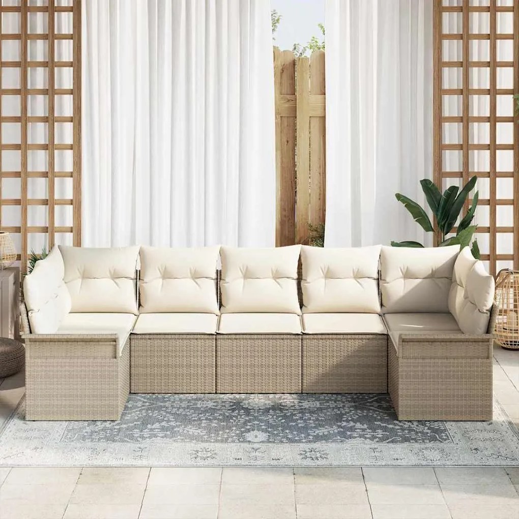 Conjunto de Sofá de Jardim de 7 Peças da com Almofadas em Rattan Sinté