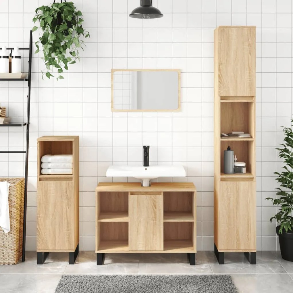 vidaXL 3 pcs conj. móveis casa banho derivados madeira carvalho sonoma