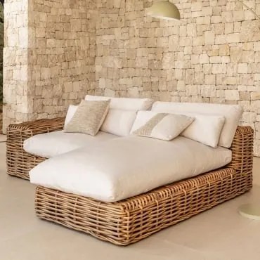 Sofá Modular Chaise Longue Direito De Jardim De 2 Peças Em Rattan Milu Style Natural - Sklum