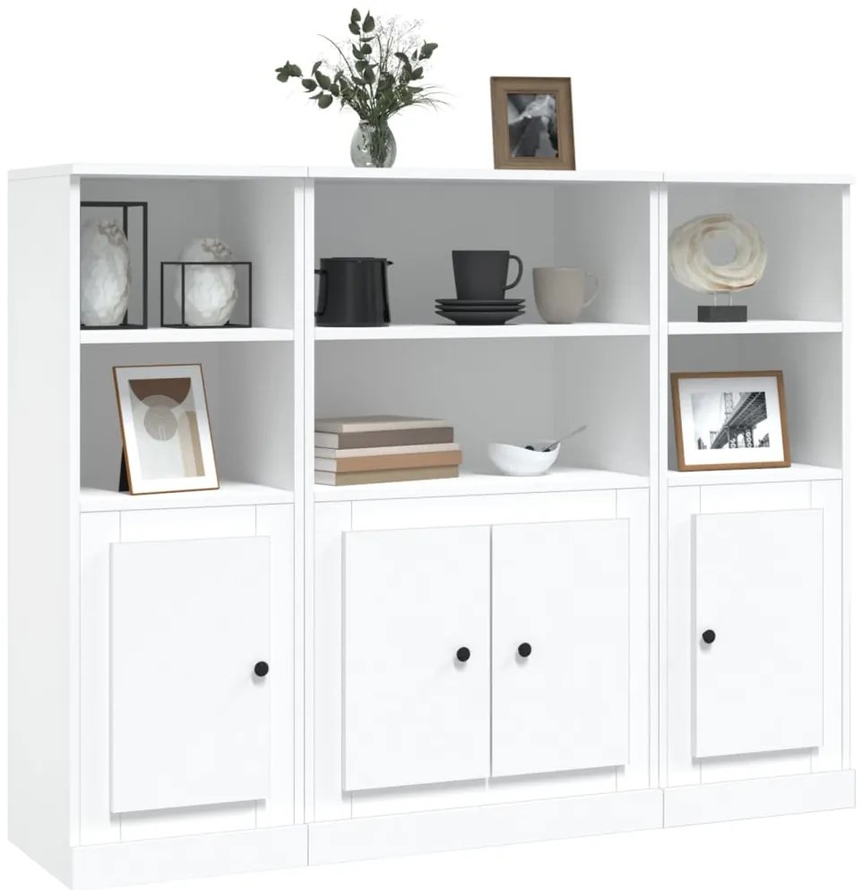 Aparadores altos 3 pcs derivados de madeira branco