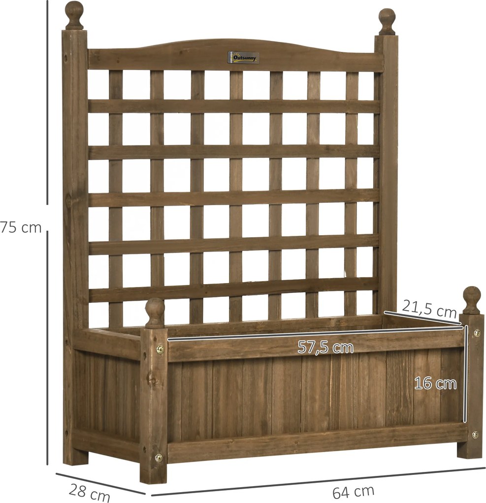 Floreira com treliça, floreira com suporte, 64 x 28 x 75 cm, com inserções de rega, em madeira maciça