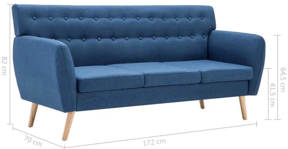 Sofá de 3 lugares estofos de tecido 172x70x82 cm azul